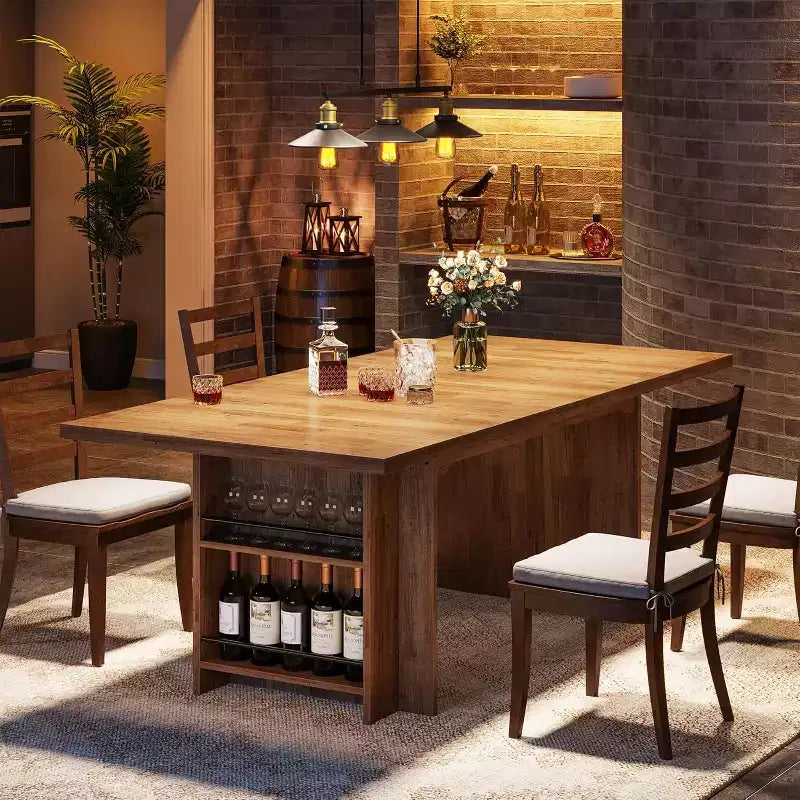 Mesa de comedor de casa de campo Lantine para 4-6, mesa de comedor rectangular de 62.99 pulgadas con almacenamiento para cocina, sala de estar