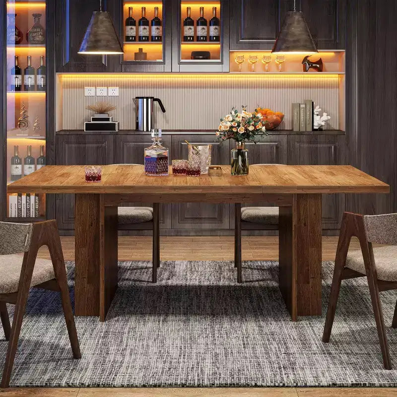 Mesa de comedor de casa de campo Lantine para 4-6, mesa de comedor rectangular de 62.99 pulgadas con almacenamiento para cocina, sala de estar