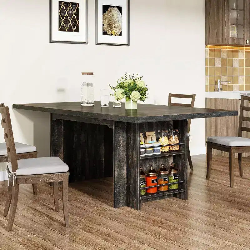 Mesa de comedor de casa de campo Lantine para 4-6, mesa de comedor rectangular de 62.99 pulgadas con almacenamiento para cocina, sala de estar