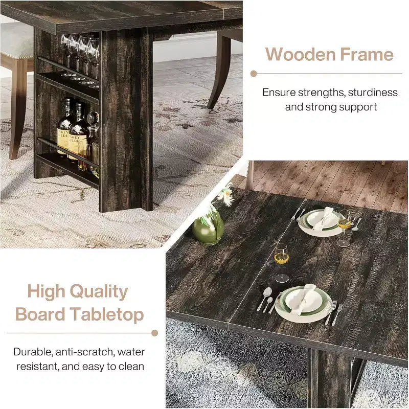 Mesa de comedor de casa de campo Lantine para 4-6, mesa de comedor rectangular de 62.99 pulgadas con almacenamiento para cocina, sala de estar