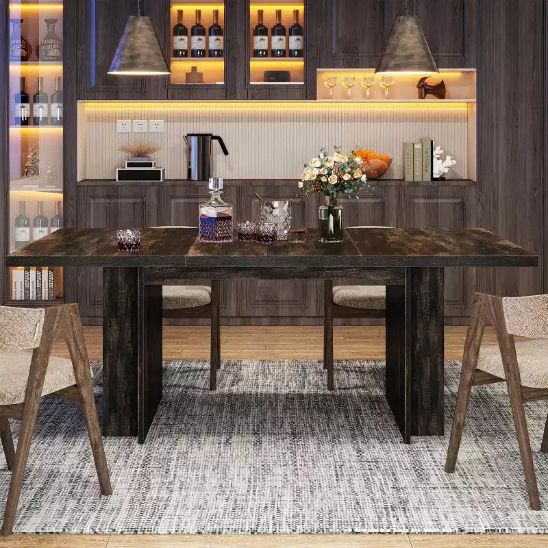 Mesa de comedor de casa de campo Lantine para 4-6, mesa de comedor rectangular de 62.99 pulgadas con almacenamiento para cocina, sala de estar