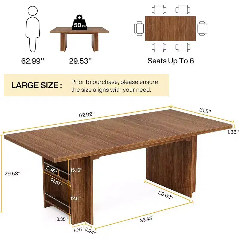 Mesa de comedor de casa de campo Lantine para 4-6, mesa de comedor rectangular de 62.99 pulgadas con almacenamiento para cocina, sala de estar