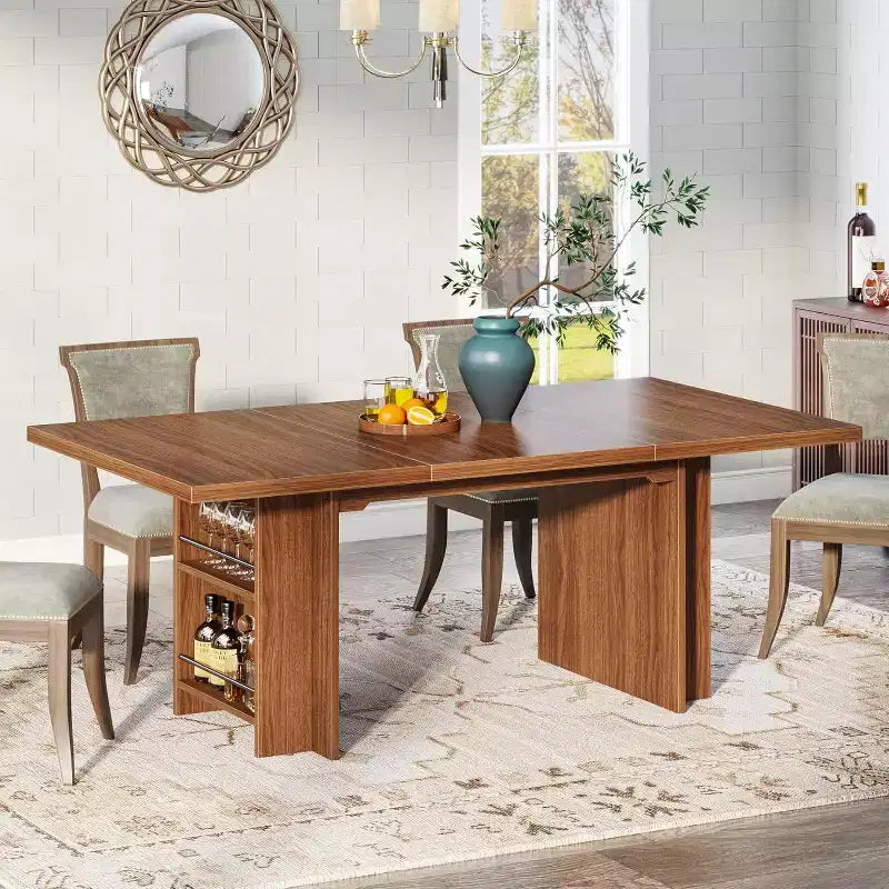Mesa de comedor de casa de campo Lantine para 4-6, mesa de comedor rectangular de 62.99 pulgadas con almacenamiento para cocina, sala de estar