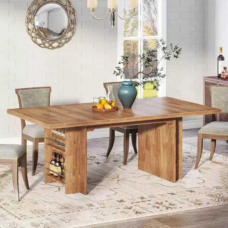 Mesa de comedor de casa de campo Lantine para 4-6, mesa de comedor rectangular de 62.99 pulgadas con almacenamiento para cocina, sala de estar