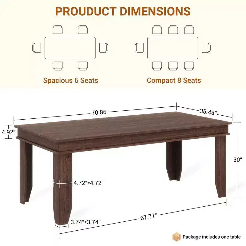 Mesa de comedor de casa de campo para 8 personas, mesas de cocina de madera de 180 cm de largo, marco de madera resistente