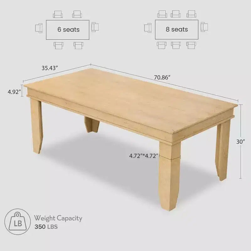 Mesa de comedor de casa de campo para 8 personas, mesas de cocina de madera de 180 cm de largo, marco de madera resistente