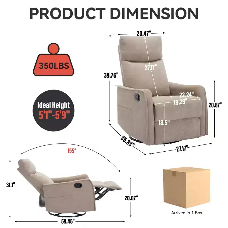 Sillón reclinable manual de masaje térmico con balancín y giratorio de tela para sala de estar
