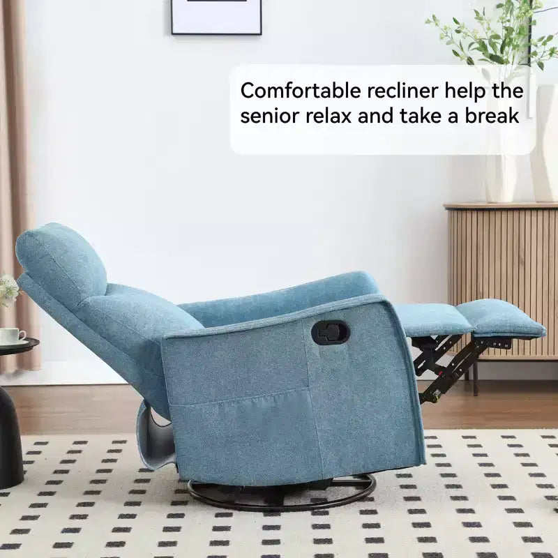 Sillón reclinable manual de masaje térmico con balancín y giratorio de tela para sala de estar