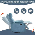Sillón reclinable manual de masaje térmico con balancín y giratorio de tela para sala de estar