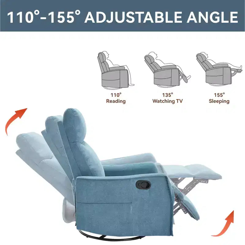 Sillón reclinable manual de masaje térmico con balancín y giratorio de tela para sala de estar