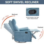 Sillón reclinable manual de masaje térmico con balancín y giratorio de tela para sala de estar