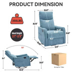 Sillón reclinable manual de masaje térmico con balancín y giratorio de tela para sala de estar