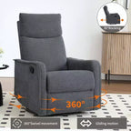 Sillón reclinable manual de masaje térmico con balancín y giratorio de tela para sala de estar