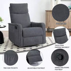 Sillón reclinable manual de masaje térmico con balancín y giratorio de tela para sala de estar