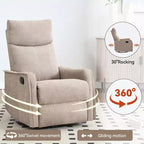 Sillón reclinable manual de masaje térmico con balancín y giratorio de tela para sala de estar