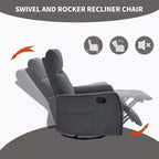 Sillón reclinable manual de masaje térmico con balancín y giratorio de tela para sala de estar