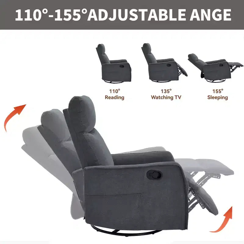 Sillón reclinable manual de masaje térmico con balancín y giratorio de tela para sala de estar