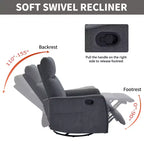 Sillón reclinable manual de masaje térmico con balancín y giratorio de tela para sala de estar