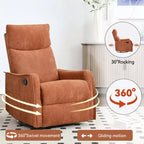 Sillón reclinable manual de masaje térmico con balancín y giratorio de tela para sala de estar