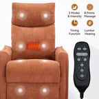 Sillón reclinable manual de masaje térmico con balancín y giratorio de tela para sala de estar