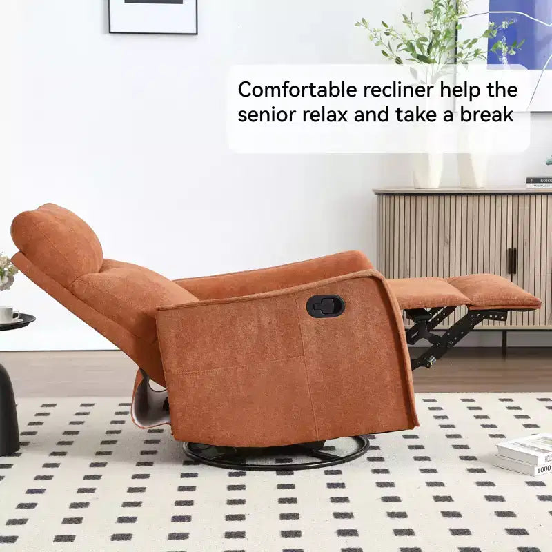 Sillón reclinable manual de masaje térmico con balancín y giratorio de tela para sala de estar