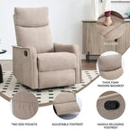 Sillón reclinable manual de masaje térmico con balancín y giratorio de tela para sala de estar