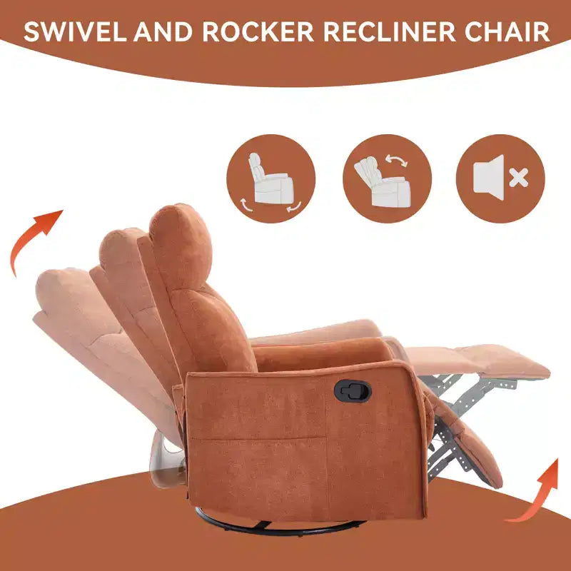 Sillón reclinable manual de masaje térmico con balancín y giratorio de tela para sala de estar
