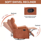 Sillón reclinable manual de masaje térmico con balancín y giratorio de tela para sala de estar