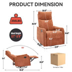 Sillón reclinable manual de masaje térmico con balancín y giratorio de tela para sala de estar