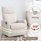 Sillón reclinable manual de masaje térmico con balancín y giratorio de tela para sala de estar