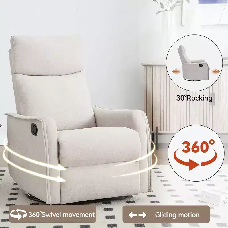 Sillón reclinable manual de masaje térmico con balancín y giratorio de tela para sala de estar