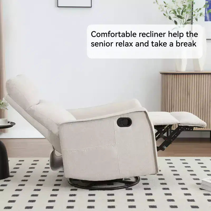 Sillón reclinable manual de masaje térmico con balancín y giratorio de tela para sala de estar