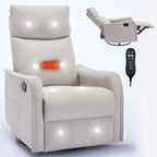Sillón reclinable manual de masaje térmico con balancín y giratorio de tela para sala de estar