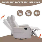 Sillón reclinable manual de masaje térmico con balancín y giratorio de tela para sala de estar