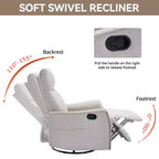 Sillón reclinable manual de masaje térmico con balancín y giratorio de tela para sala de estar