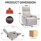 Sillón reclinable manual de masaje térmico con balancín y giratorio de tela para sala de estar