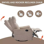 Sillón reclinable manual de masaje térmico con balancín y giratorio de tela para sala de estar