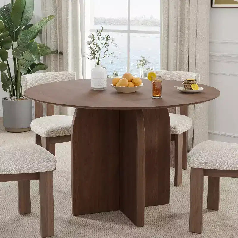 Mesa de comedor redonda de madera MAYEERTY de 45 pulgadas para 4 personas, estilo rústico moderno para cocina y comedor