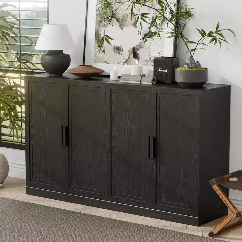 PexFix 62 An x 36 Al Gabinete Aparador con Bufé de Estilo Rústico para Cocina con Estantes Ajustables para Cocina, Comedor, Sala de Estar, Negro