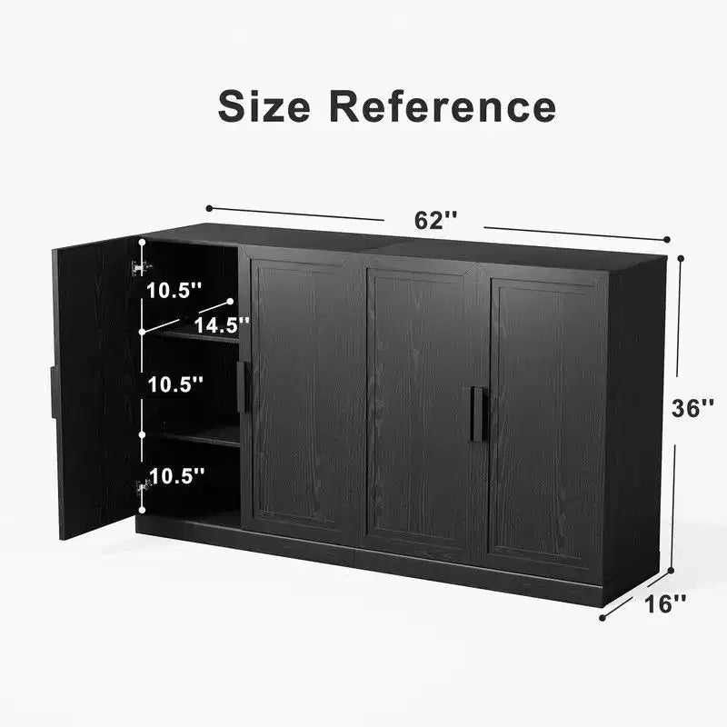 PexFix 62 An x 36 Al Gabinete Aparador con Bufé de Estilo Rústico para Cocina con Estantes Ajustables para Cocina, Comedor, Sala de Estar, Negro