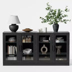 PexFix Aparador Grande de 62 An. x 31 Al. con 4 Puertas de Cristal y 2 Estantes Ajustables para Cocina, Salón/Comedor, Dormitorio, Entrada, Negro