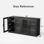 PexFix Aparador Grande de 62 An. x 31 Al. con 4 Puertas de Cristal y 2 Estantes Ajustables para Cocina, Salón/Comedor, Dormitorio, Entrada, Negro