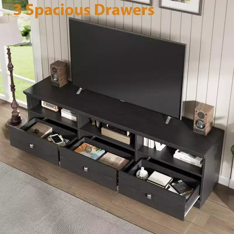 Mueble para TV de 75 Pulgadas, Centro de Entretenimiento Moderno de Mediados de Siglo con Cajón de Almacenamiento, Mueble de Madera para TV para Sala de Estar