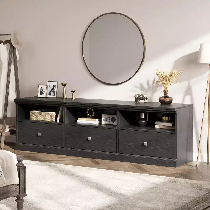 Mueble para TV de 75 Pulgadas, Centro de Entretenimiento Moderno de Mediados de Siglo con Cajón de Almacenamiento, Mueble de Madera para TV para Sala de Estar