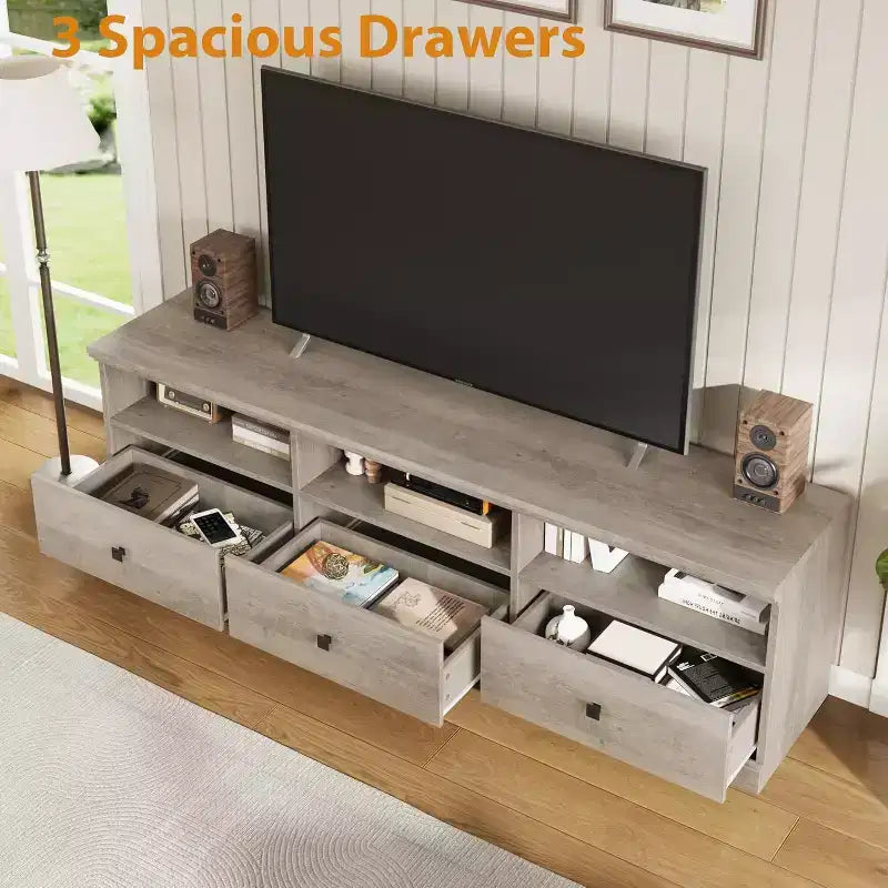 Mueble para TV de 75 Pulgadas, Centro de Entretenimiento Moderno de Mediados de Siglo con Cajón de Almacenamiento, Mueble de Madera para TV para Sala de Estar
