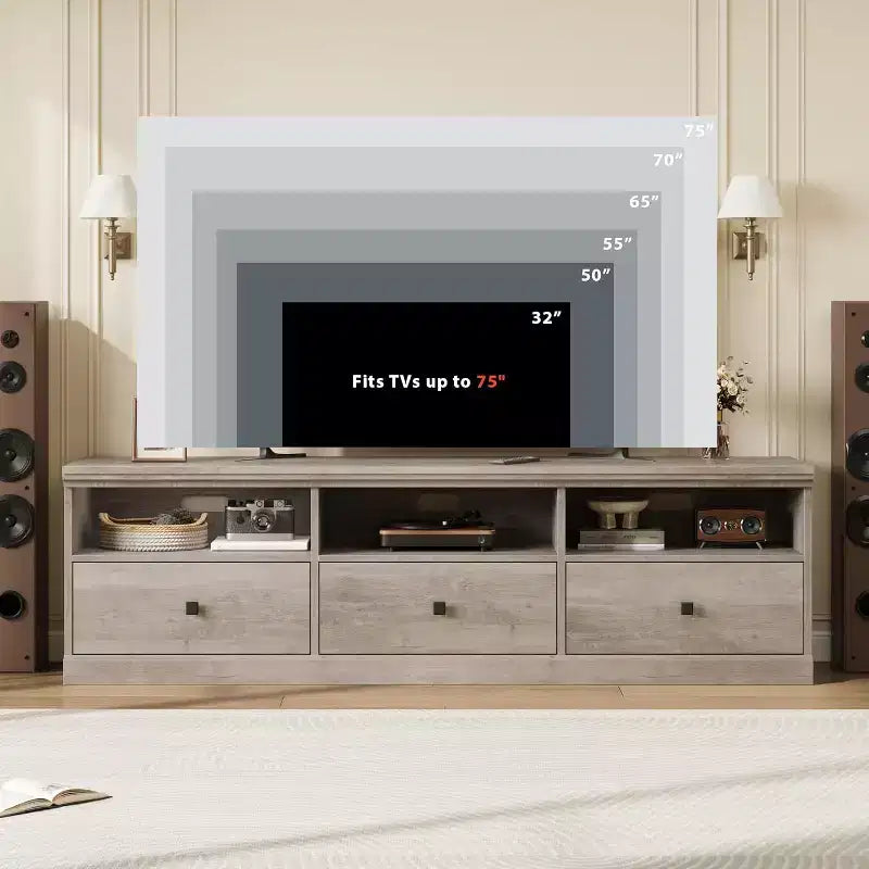 Mueble para TV de 75 Pulgadas, Centro de Entretenimiento Moderno de Mediados de Siglo con Cajón de Almacenamiento, Mueble de Madera para TV para Sala de Estar