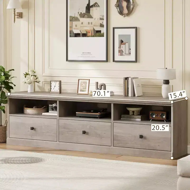Mueble para TV de 75 Pulgadas, Centro de Entretenimiento Moderno de Mediados de Siglo con Cajón de Almacenamiento, Mueble de Madera para TV para Sala de Estar