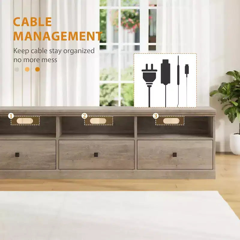 Mueble para TV de 75 Pulgadas, Centro de Entretenimiento Moderno de Mediados de Siglo con Cajón de Almacenamiento, Mueble de Madera para TV para Sala de Estar