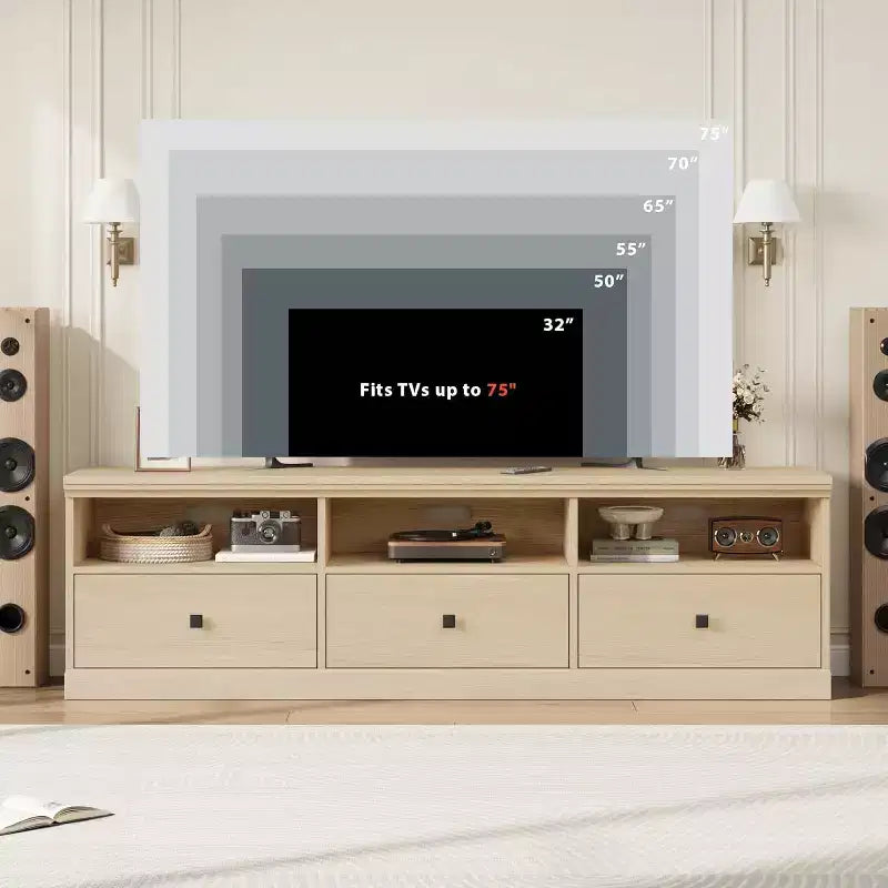 Mueble para TV de 75 Pulgadas, Centro de Entretenimiento Moderno de Mediados de Siglo con Cajón de Almacenamiento, Mueble de Madera para TV para Sala de Estar