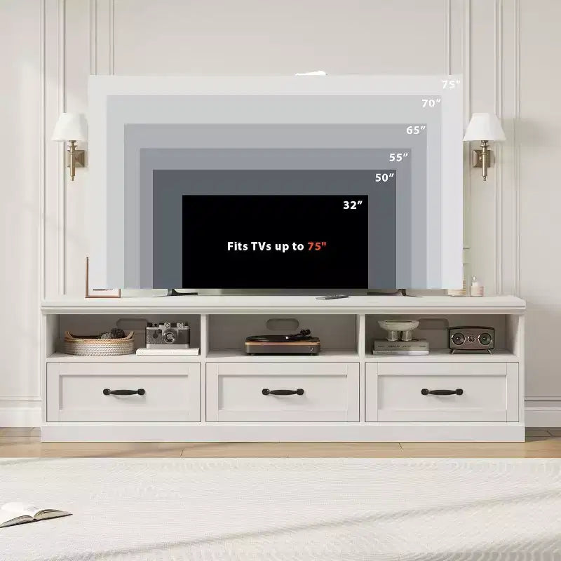 Mueble para TV de 75 Pulgadas, Centro de Entretenimiento Moderno de Mediados de Siglo con Cajón de Almacenamiento, Mueble de Madera para TV para Sala de Estar